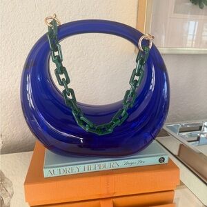Blue Acrylic Handbag with Green Chain